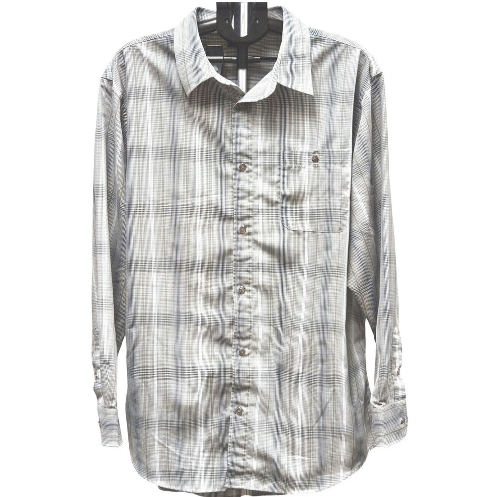 R&R Casual Button Down Shirt Mens XXL Grey Plaid Long Sleeve Gingham‎ Dadcore